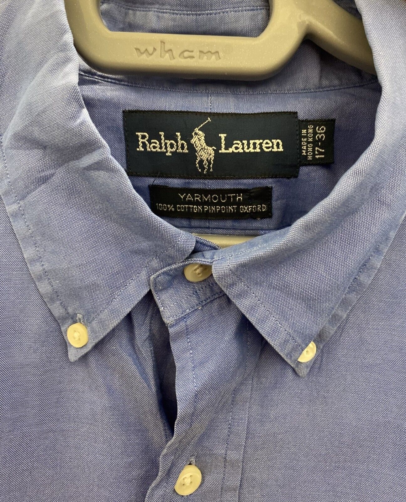 Ralph Lauren Dress Shirt Men XL Blue Cotton Pinpoint Oxford Brown Polo Pony Logo