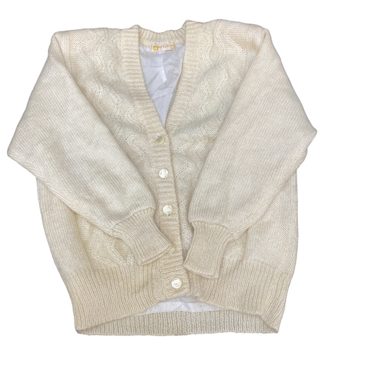 Diffusion by Mimo Moda Cardigan Jumper Womens L Ivory Chunky Knit Button Front