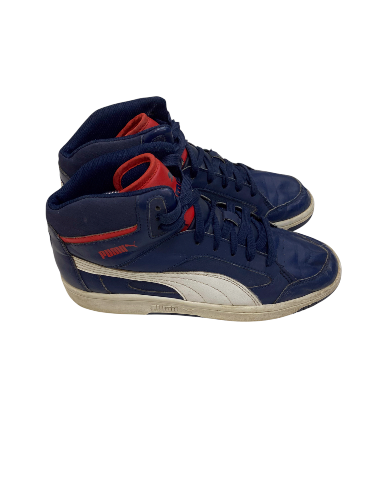 Puma Rebound Layup Mid Sneaker Kids UK Sz 5 Navy White Synthetic Leather Lace Up