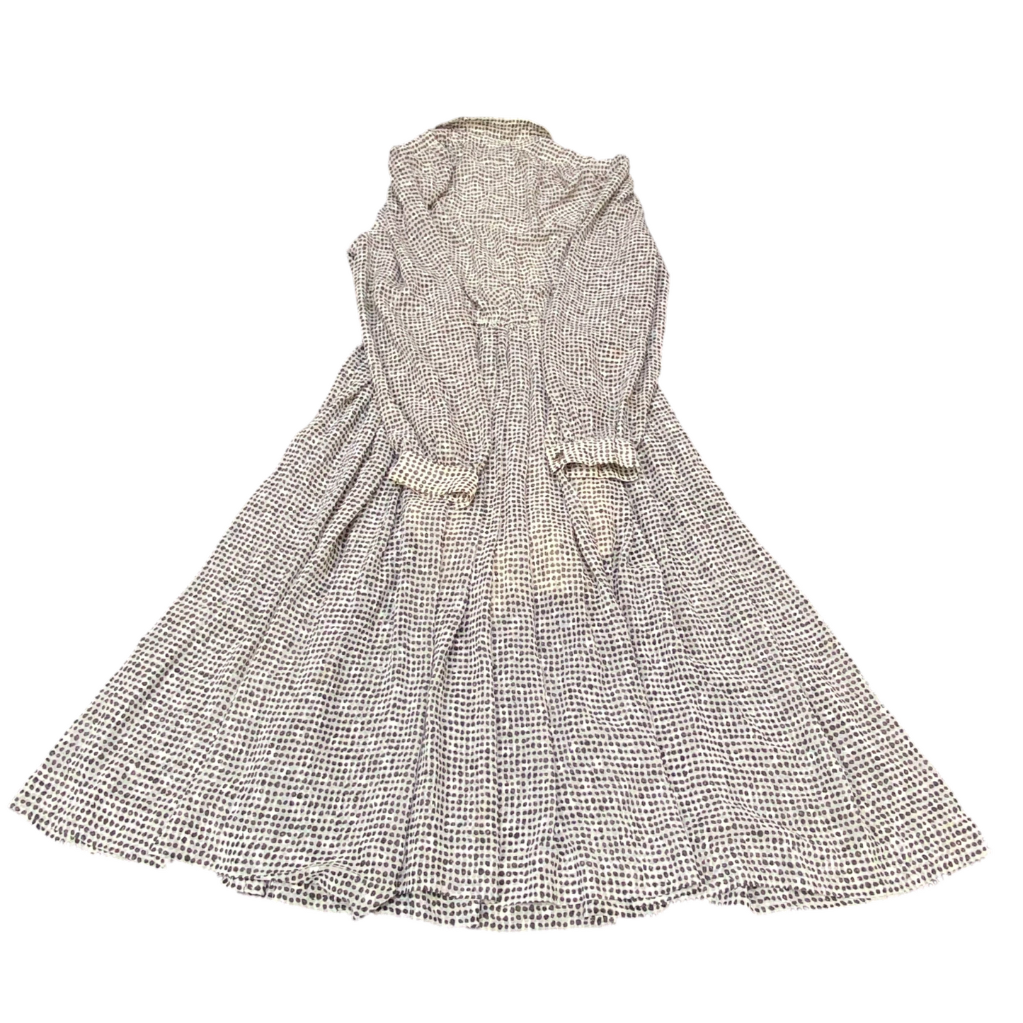 Rosace A-Line Dress Womens S White Green Polka Dot Pleated Long Sleeve Collared