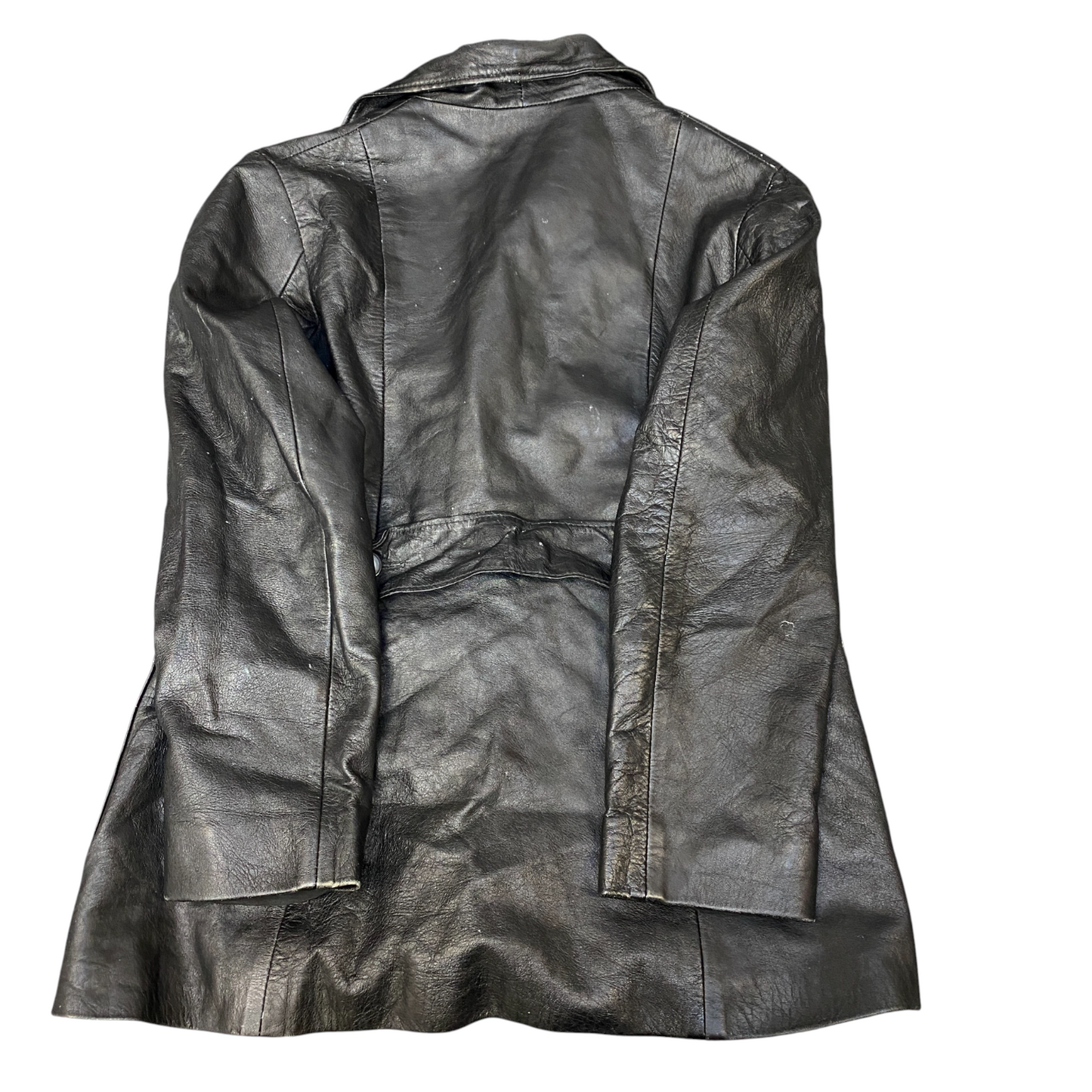 Women Leather Blazer Jacket Medium Black Long Sleeve Notch Lapel Single Breasted