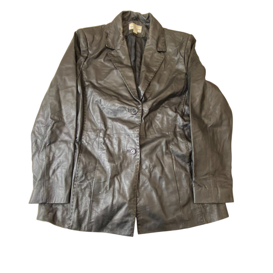 Collection Leather Blazer Jacket Womens Medium Black Notch Lapel Single Breasted