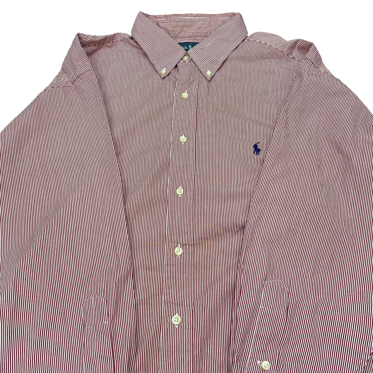 Ralph Lauren Formal Shirt Mens XL Red Striped Classic Fit Long Sleeve Button Up