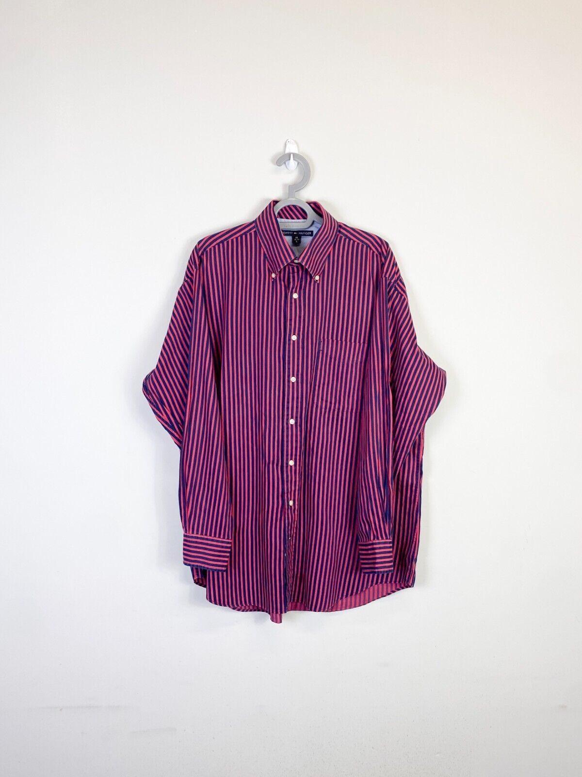 Ralph Lauren Dress Shirt Mens Large Red Striped Single Pocket Casual Button Down