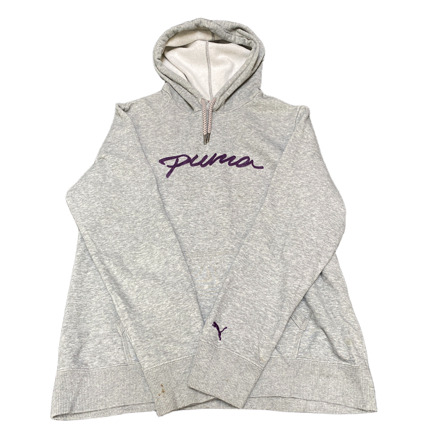 PUMA Hoodie Womens M Grey Heather Embroidered Logo Drawstring Pullover Vtg Y2k