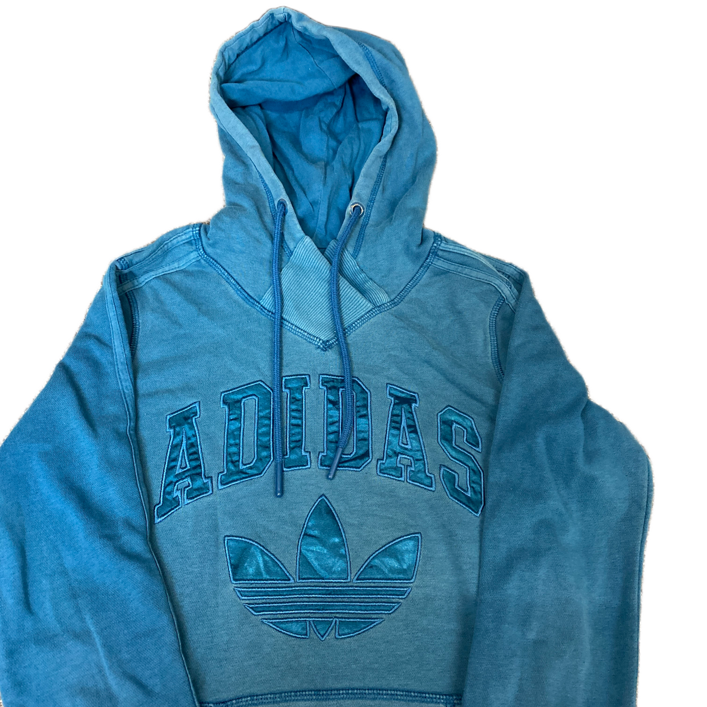 Adidas Hoodie Girls Small Teal Blue 3-Stripes Embroidered Fleece Logo Pullover