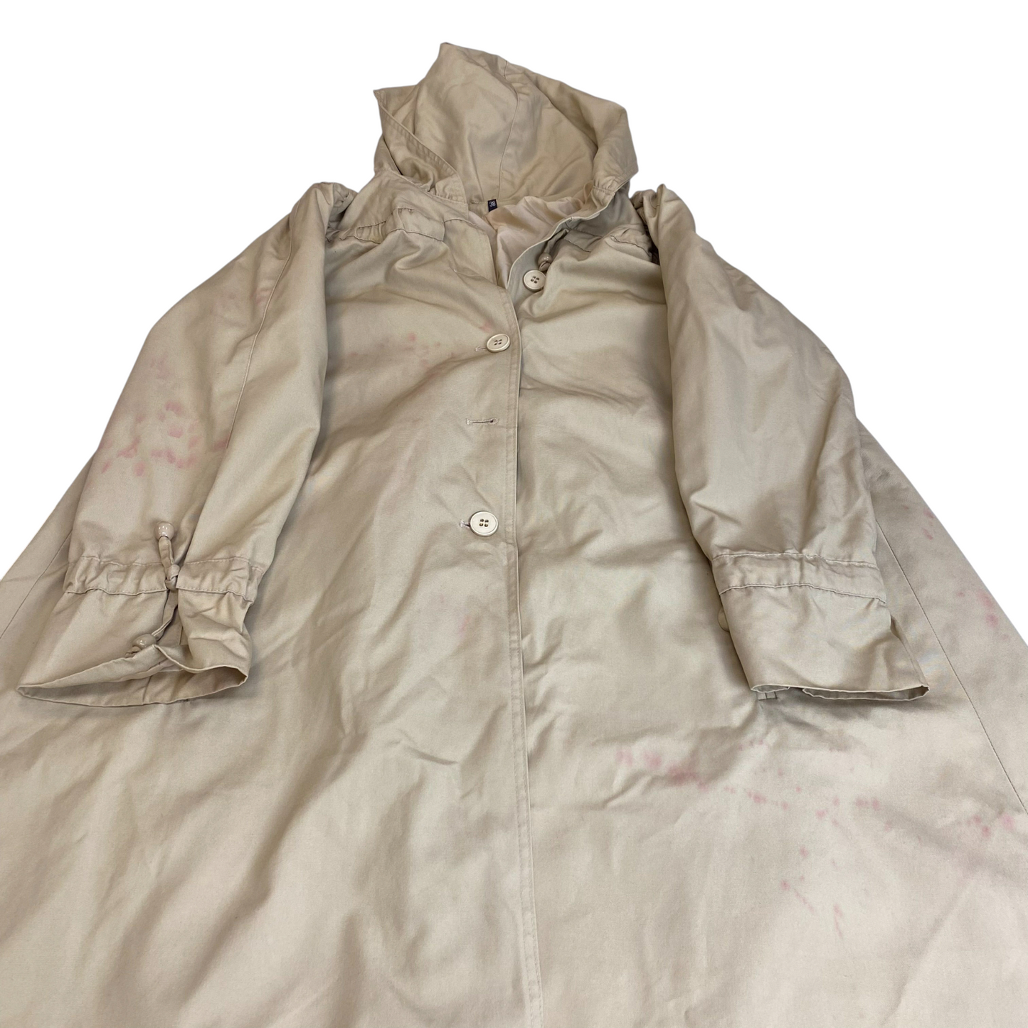 Trench Long Coat Womens L Cream Canvas Long Sleeve Button Front Casual Outdoor