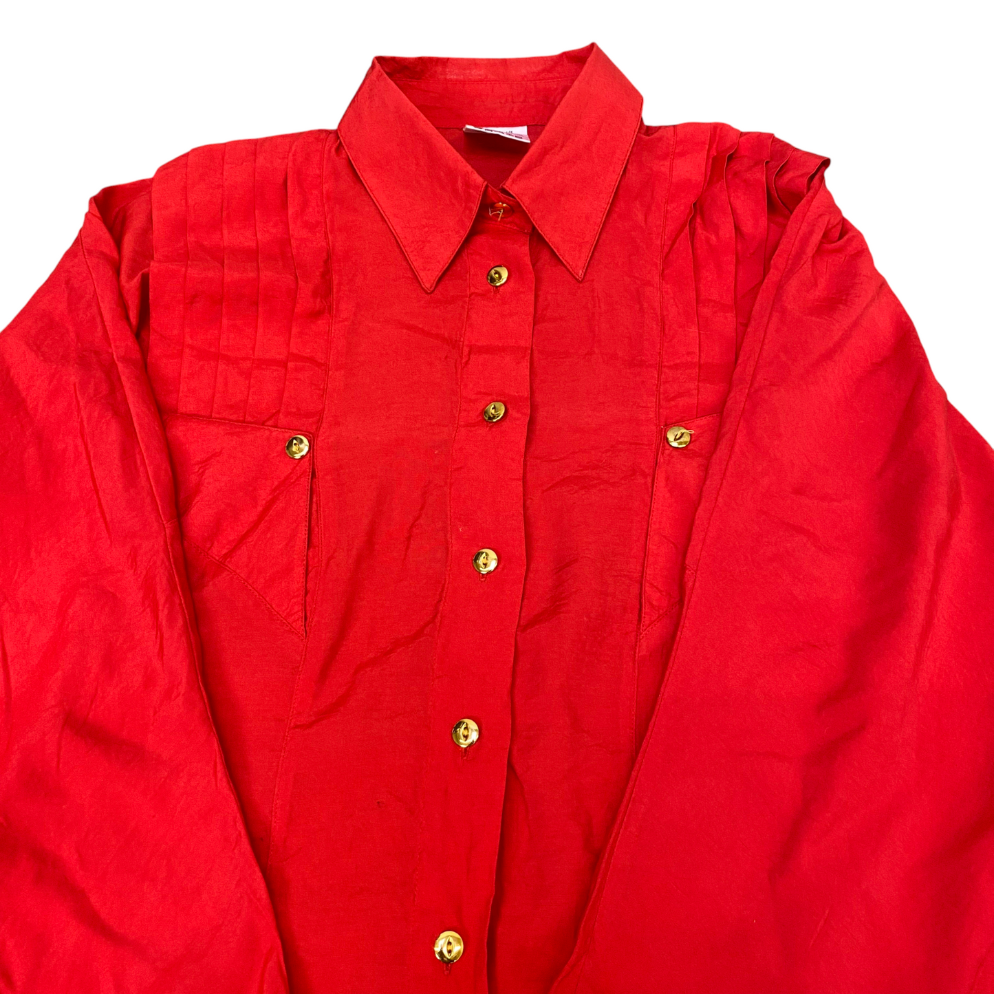 Shirt Top Womens L Red Collared Casual Long Sleeve Pleated Button Down Outdoor