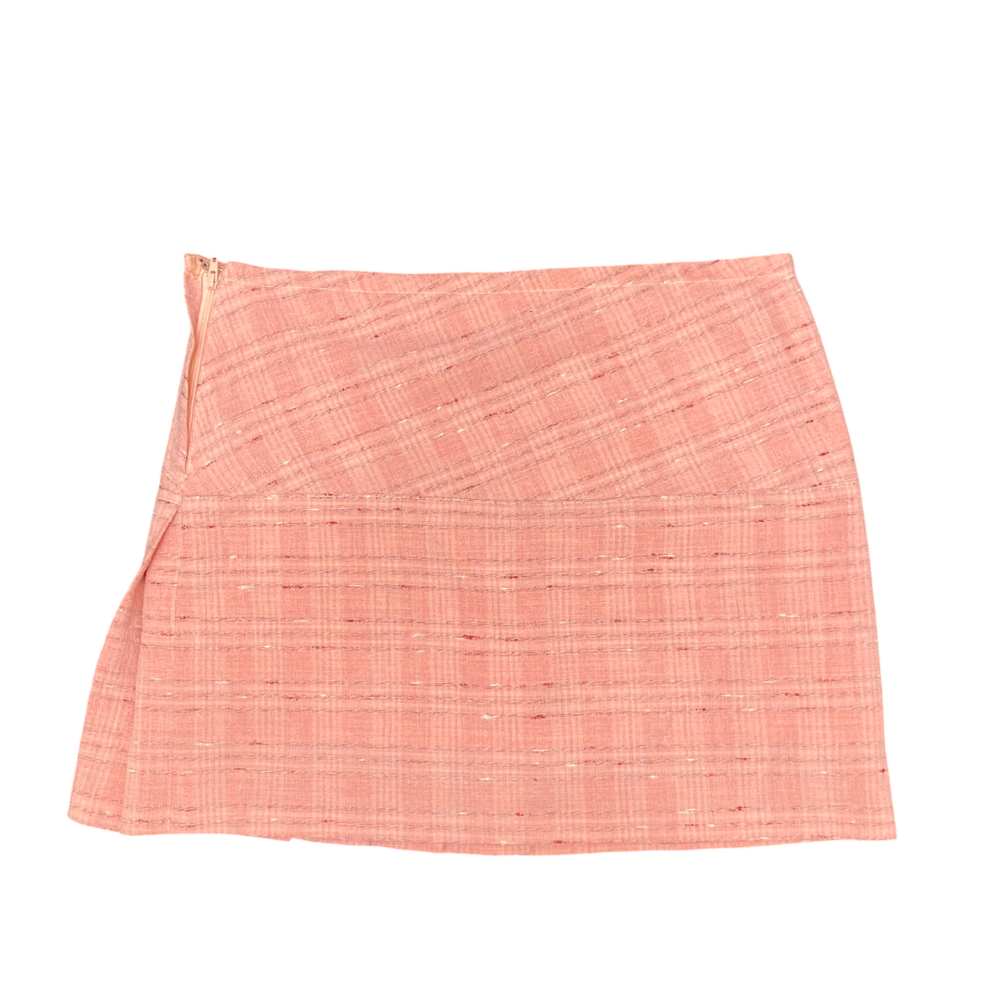 Women's A Line Skirt L Rose Pink Plaid Comfort Pleated Side Zip High Waisted