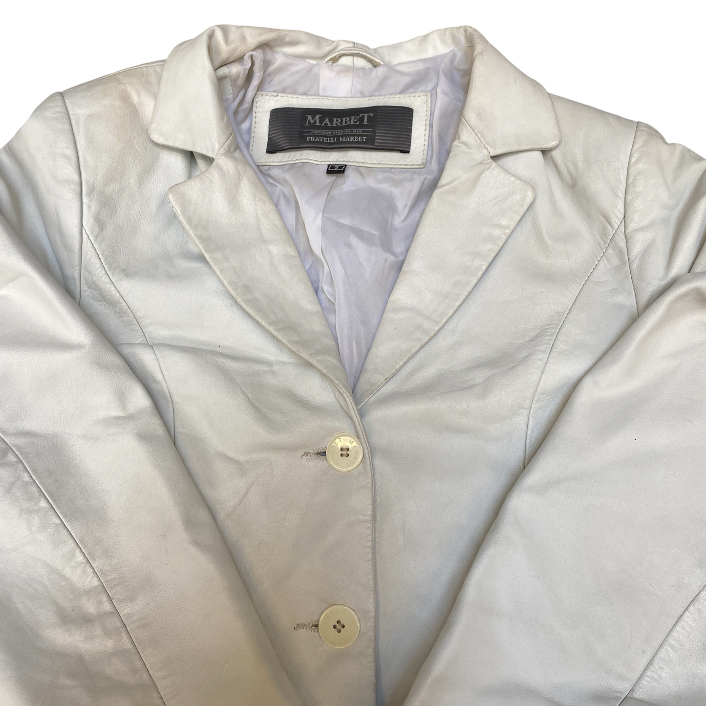 Marbet Leather Blazer Jacket Womens S White Formal Notch Lapel Single Breasted