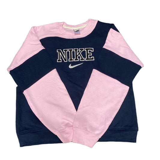 Nike Reworked Sweatshirt Mens L Blue Pink Embroidered Spellout Logo Vintage Y2K
