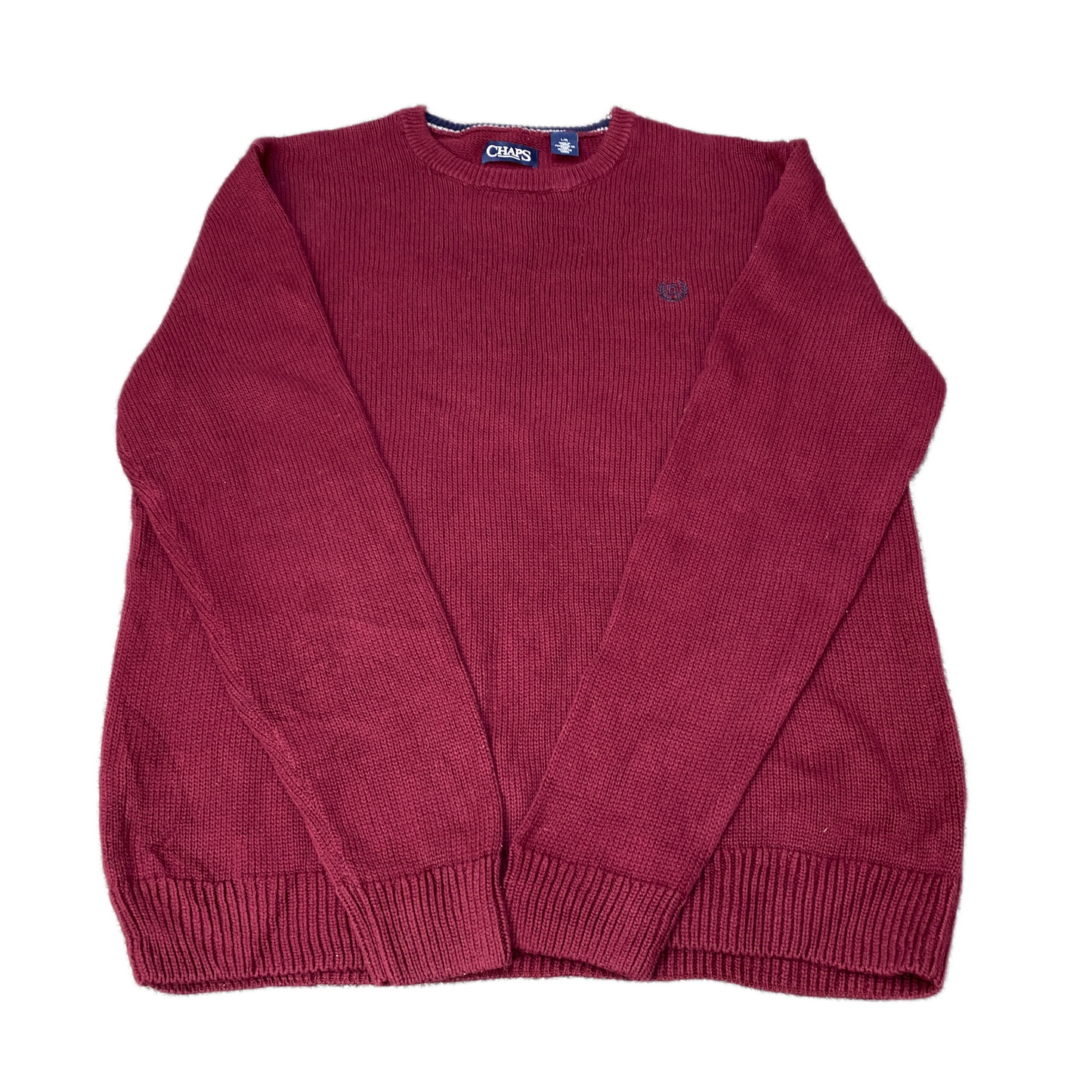 Chaps Sweater Mens Large Red Knitted Ribbed Hem Embroidered Logo Raglan Sleeve