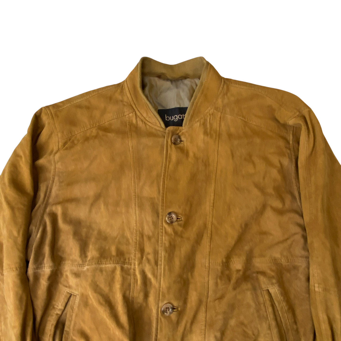 Bugatti Bomber Jacket Mens Large Brown Suede Leather Long Sleeve Button Front