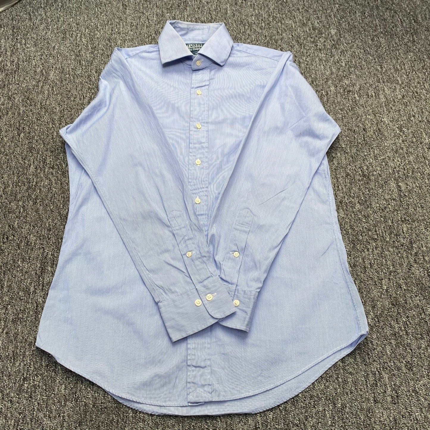 Ralph Lauren Formal Shirt Mens Medium Blue Pinstripe Regent Custom Fit Button-Up