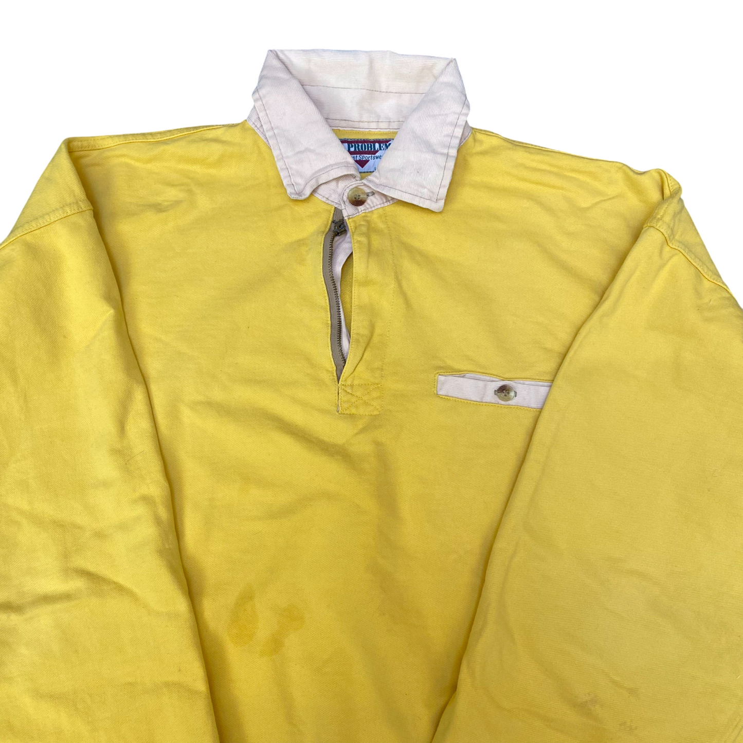 No Problem Sweatshirt Mens Large Yellow Long Raglan Sleeve Collared 1/4 Zip
