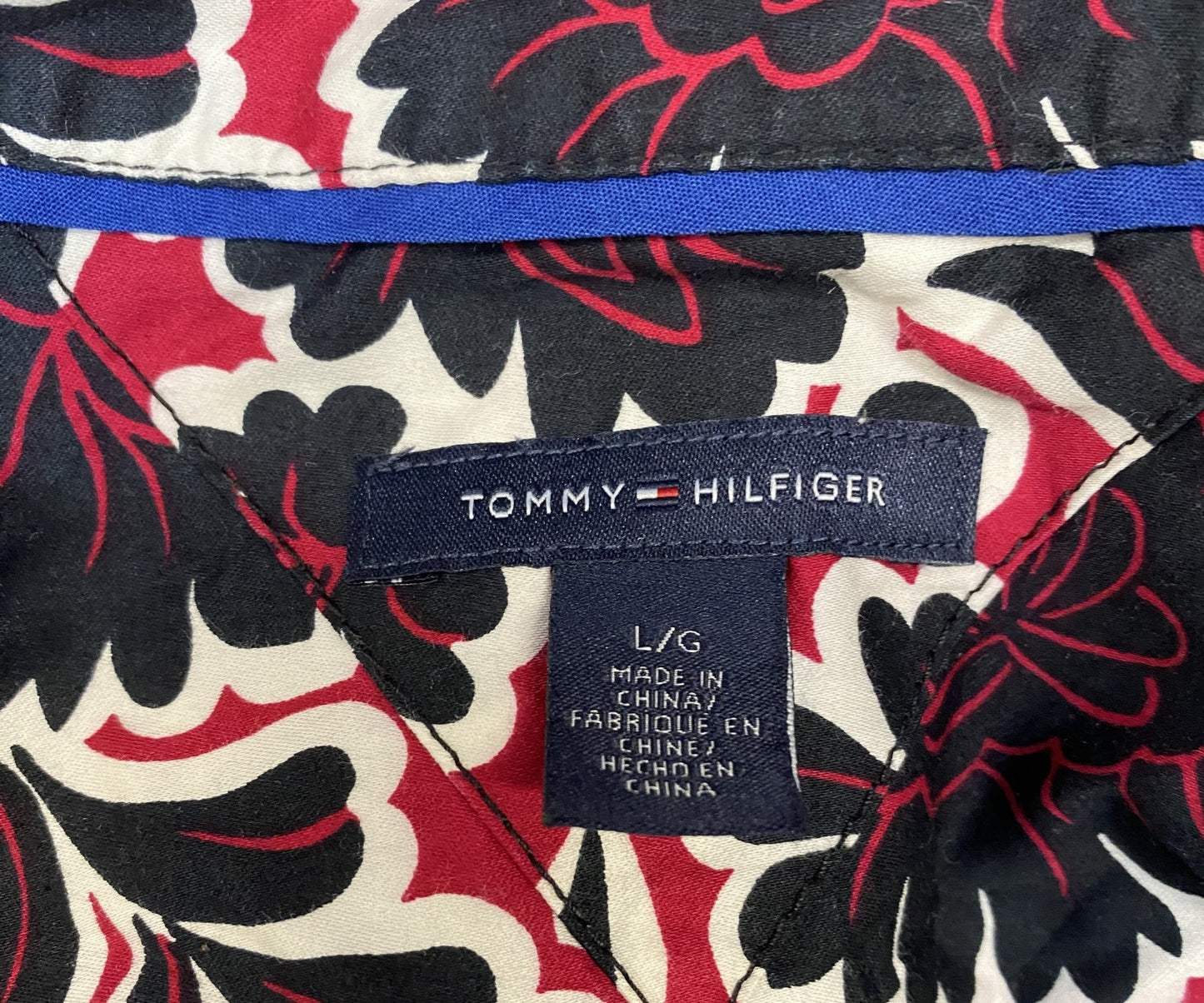 Tommy Hilfiger Shirt Womens L Red Black Floral Long Sleeve Collared Button Up