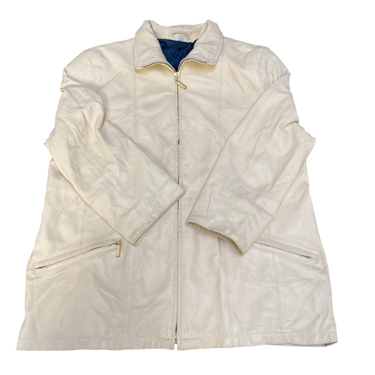 Trapez Ligne Sportive Leather Biker Jacket Men Medium White Long Sleeve Full Zip