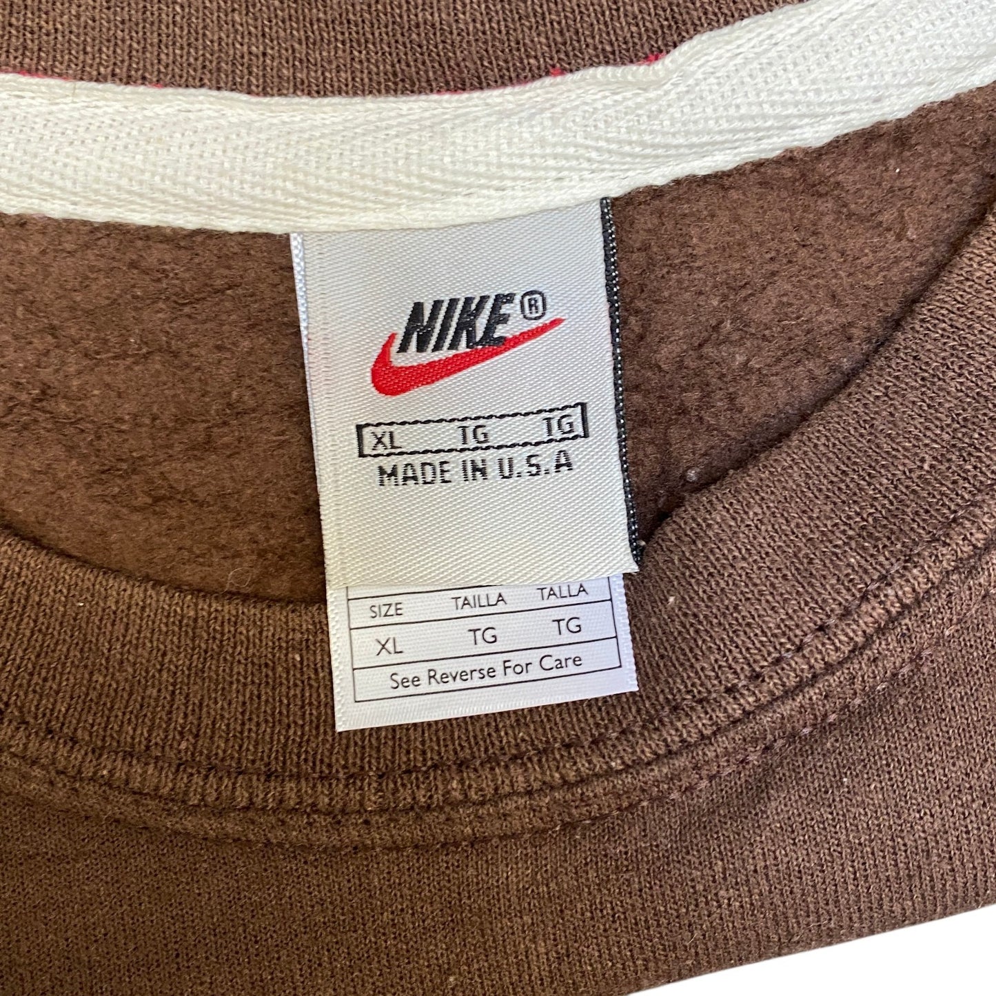Nike Reworked Sweatshirt Mens XL Brown Grey Embroidered Spellout Logo Vtg Y2K