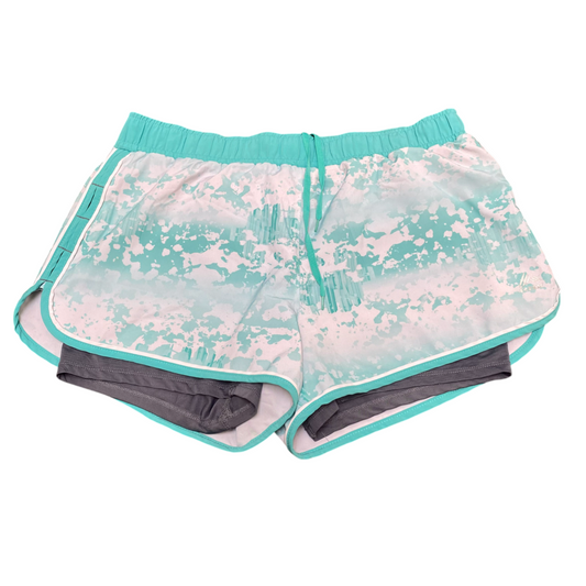 Running Sprinter Shorts Womens Large White Blue Tie Dye Lined Dolphin Hem