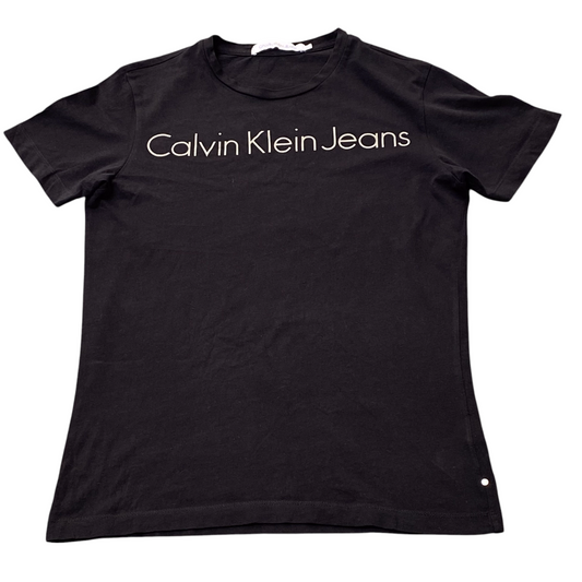 Calvin Klein T Shirt Womens XS Black Slim Fit Short Sleeve Crewneck Spellout Tee