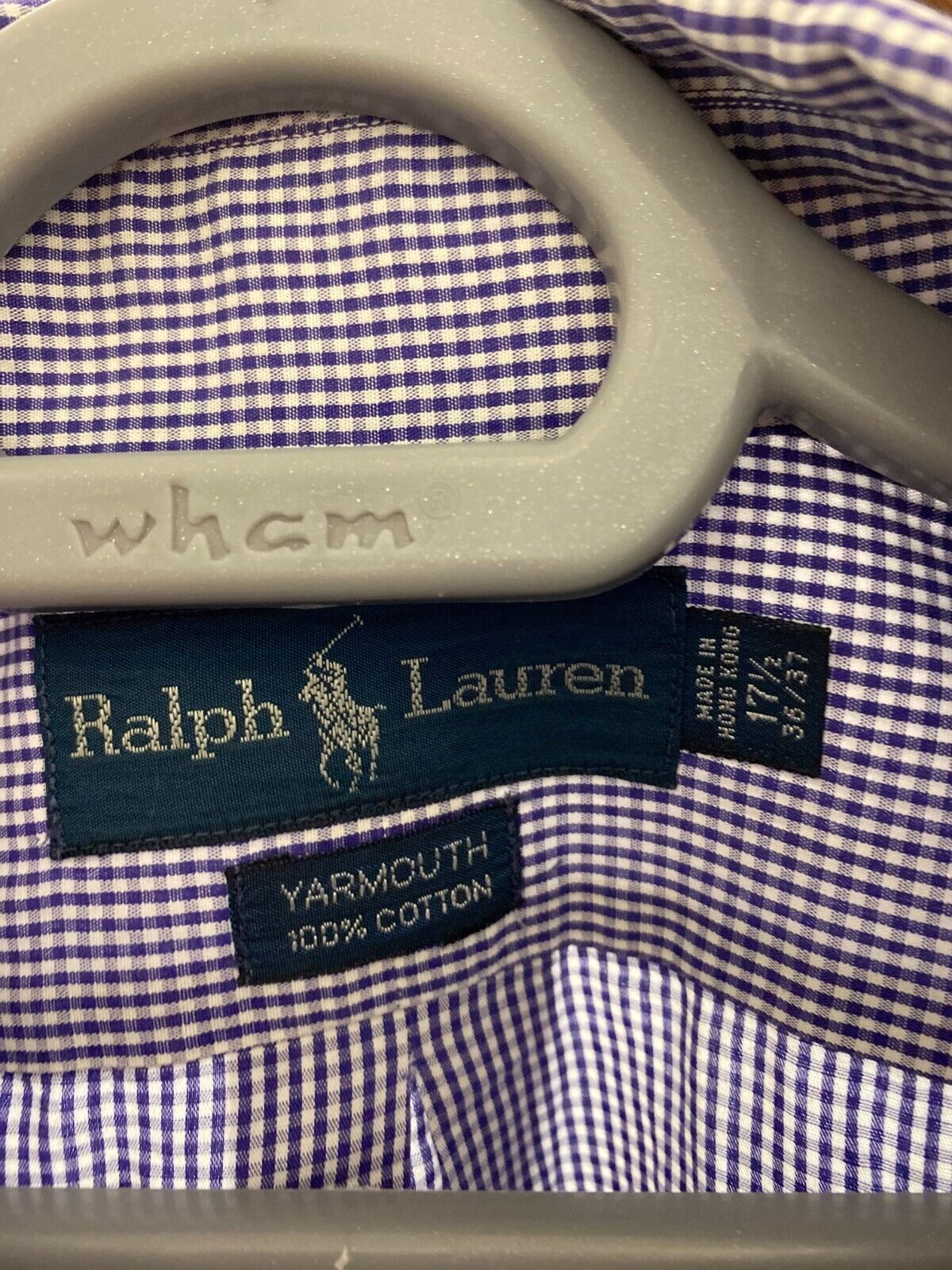 Ralph Lauren Dress Shirt Mens 2XL Blue Check Yarmouth Small Blue Polo Pony Logo