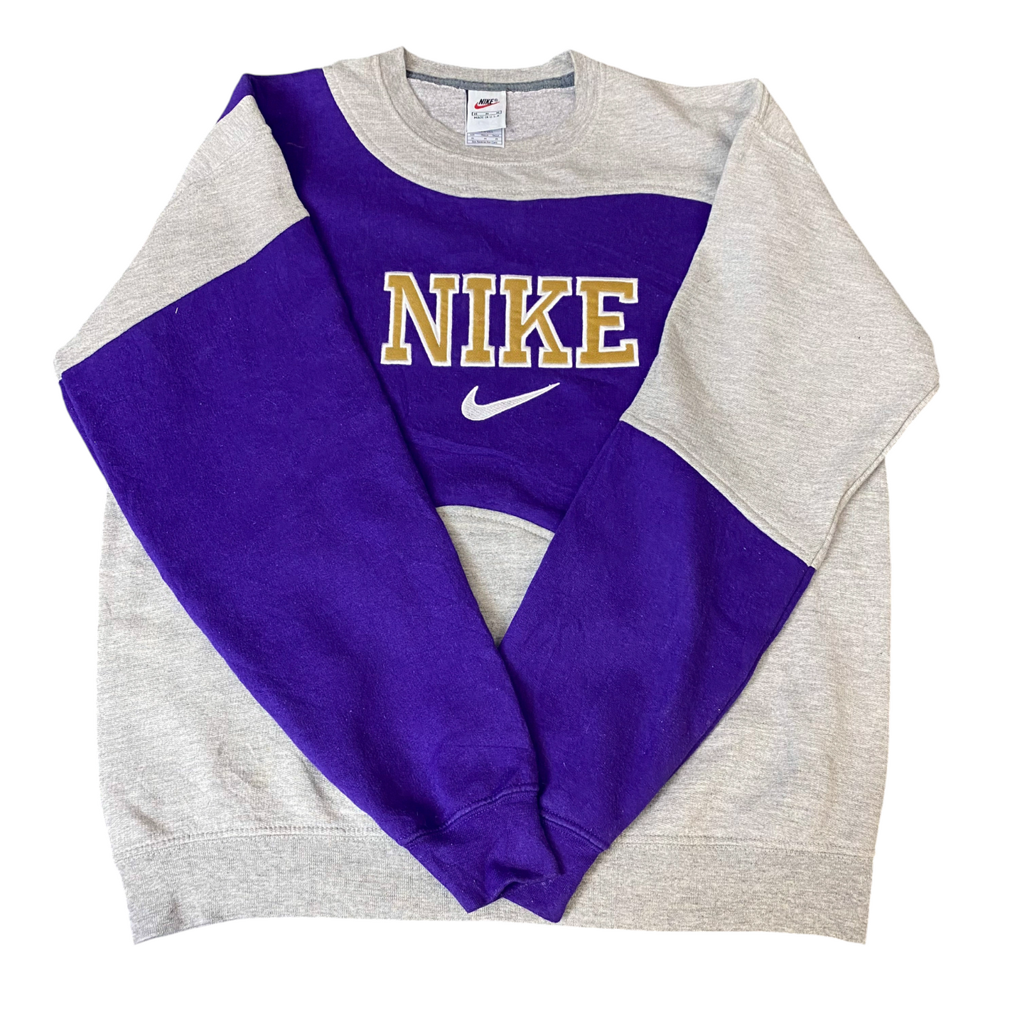 Nike Reworked Sweatshirt Mens M Purple Grey Embroidered Spellout Logo Vtg Y2K
