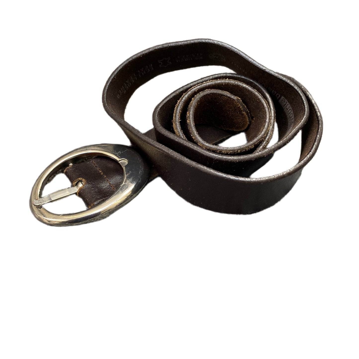 Favourite Basics Waist Belt Mens Dark Brown Leather Silver Pin Buckle 44.5 Inche