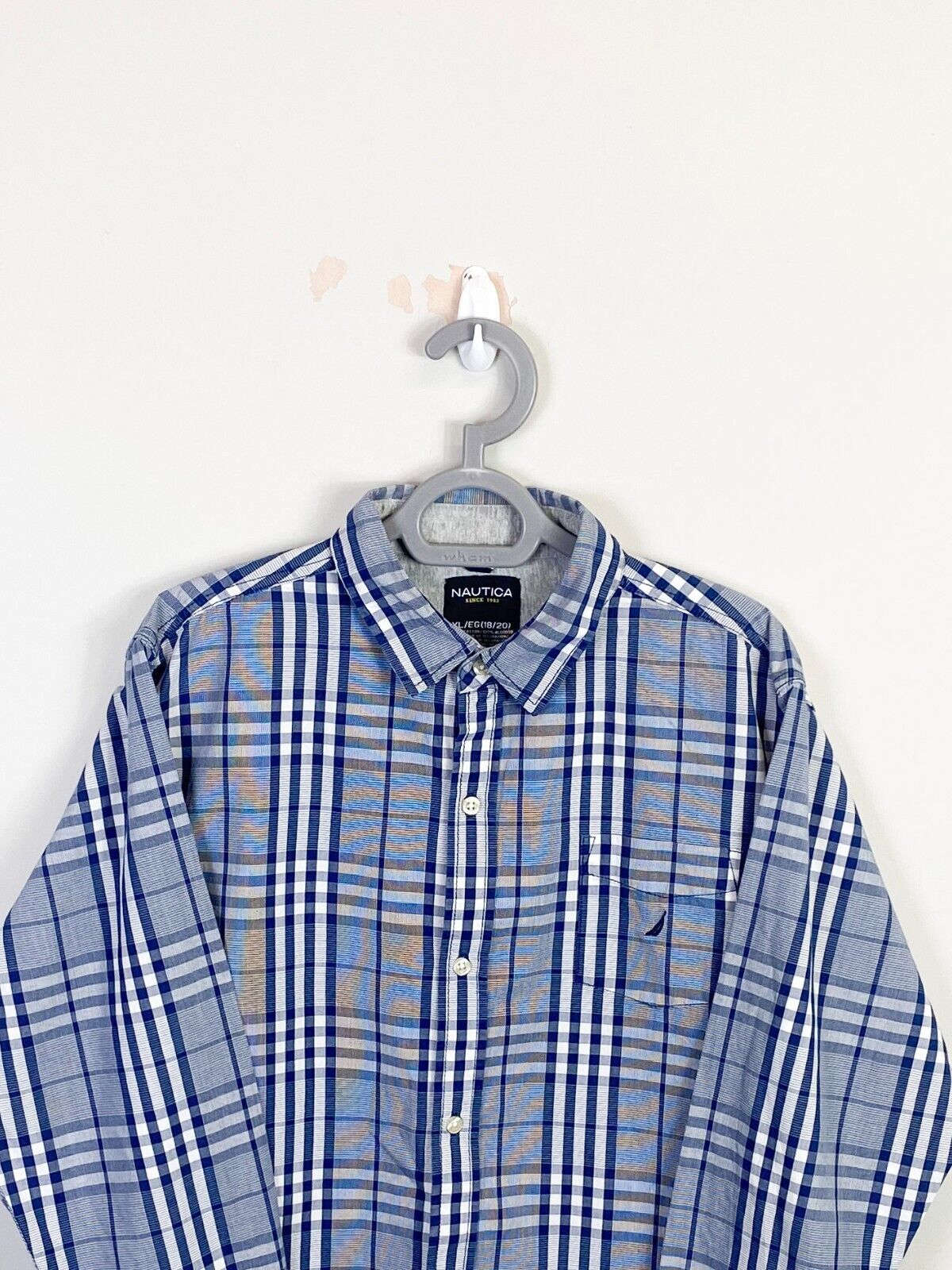 Nautica Shirt Mens XL Blue Plaid Cotton Long Sleeve Pocket Collared Button Down