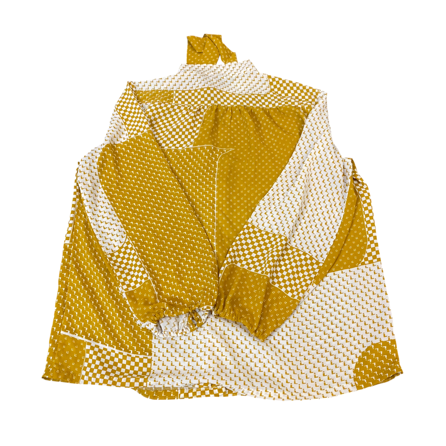 Shirt Top Womens M Brown White Geo Print Long Sleeve Button Front Casual Outdoor