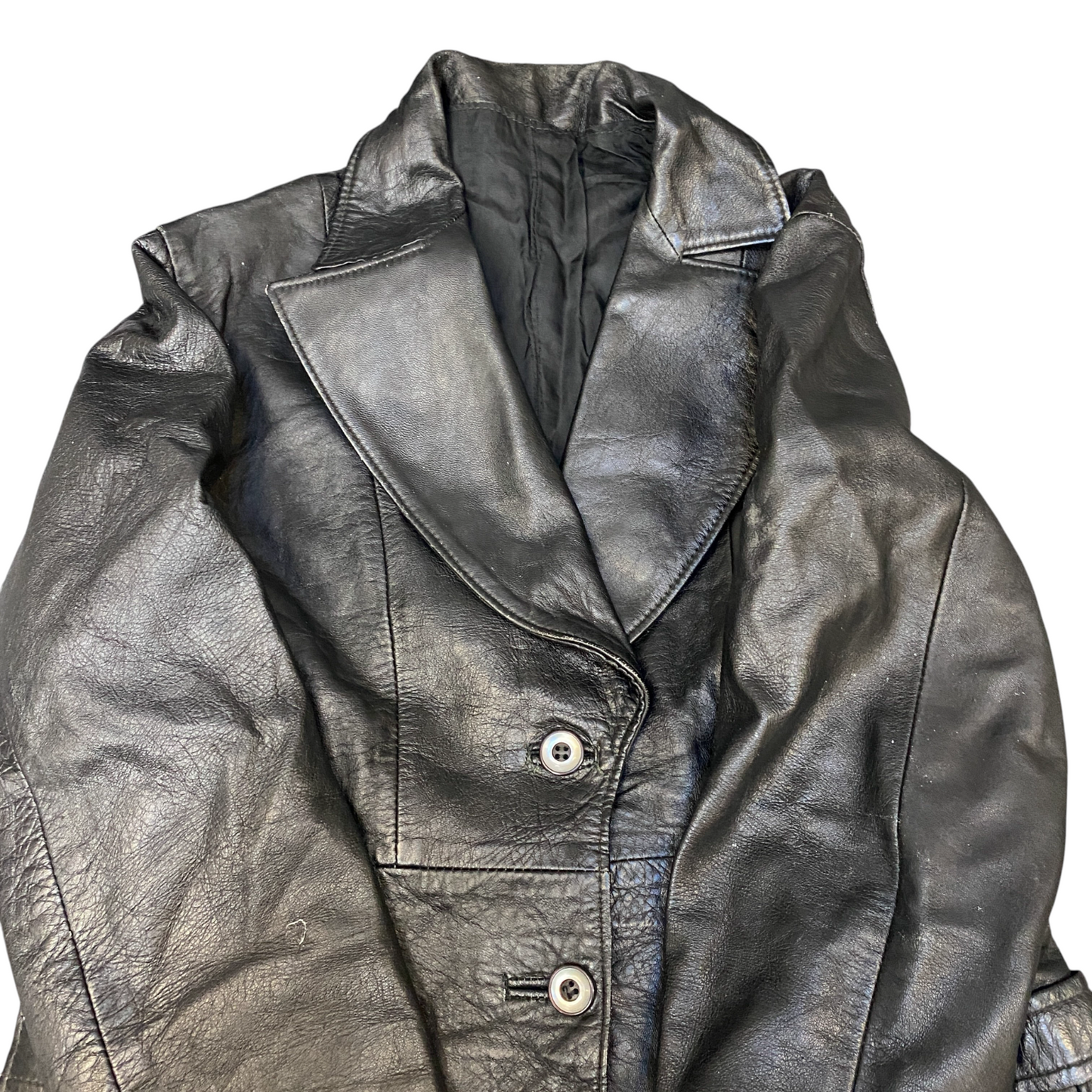 Women Leather Blazer Jacket Medium Black Long Sleeve Notch Lapel Single Breasted