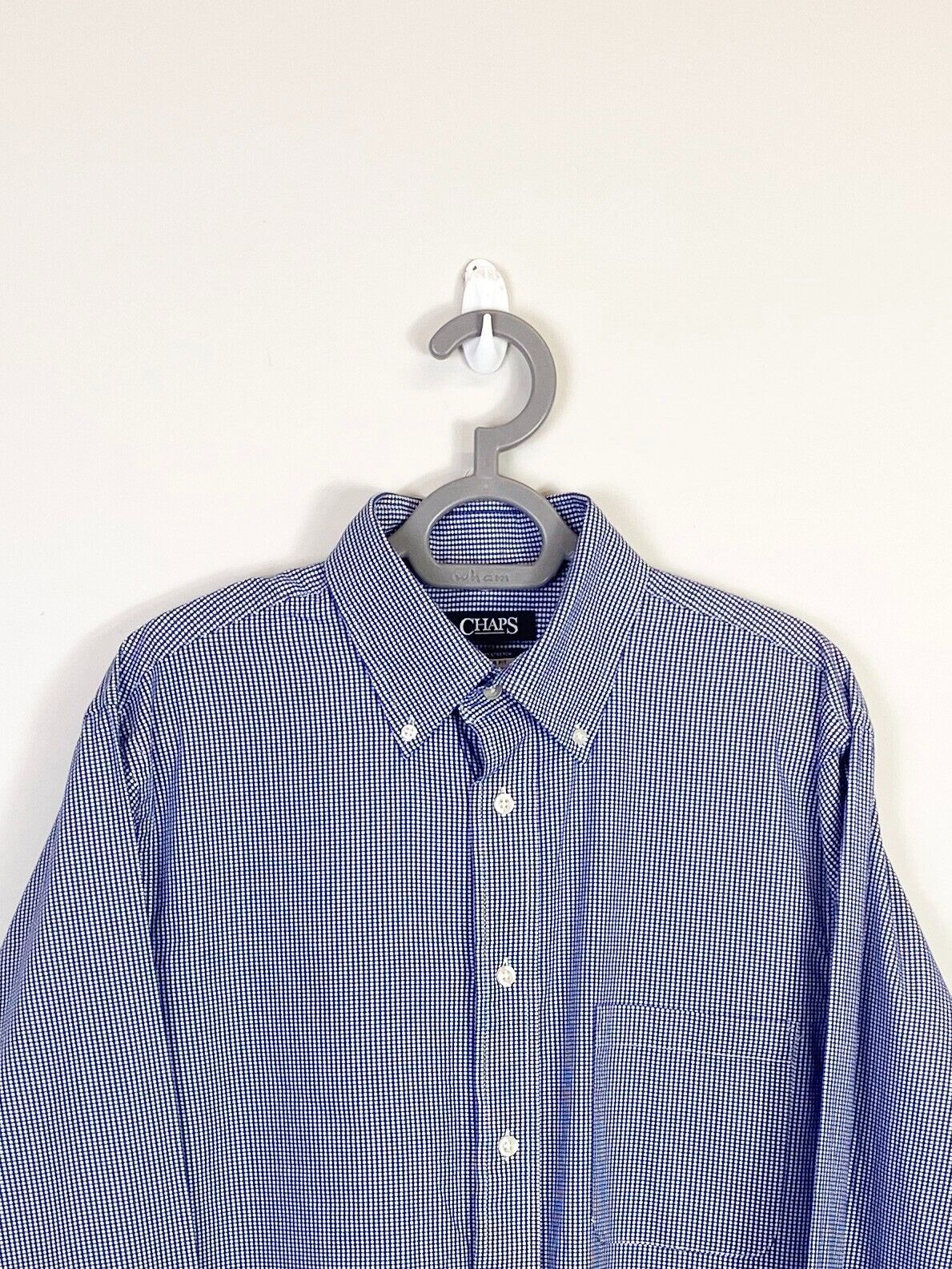 Chaps Shirt Men XL Blue Checkered Regular Fit Comfort Stretch Casual Button Down