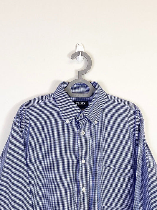 Chaps Shirt Men XL Blue Checkered Regular Fit Comfort Stretch Casual Button Down