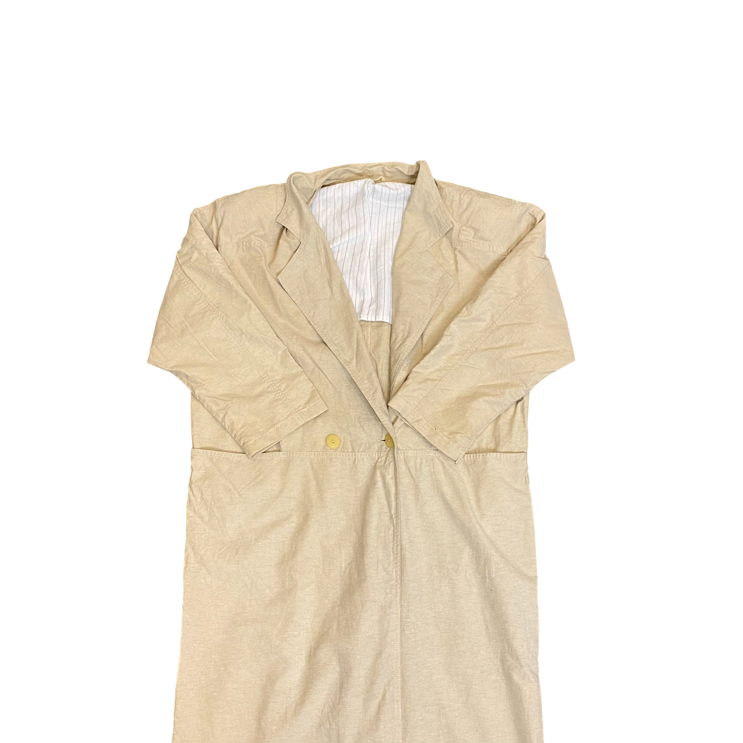 Trench Coat Womens L Cream Pockets Long Sleeve Notch Button Front Outdoor