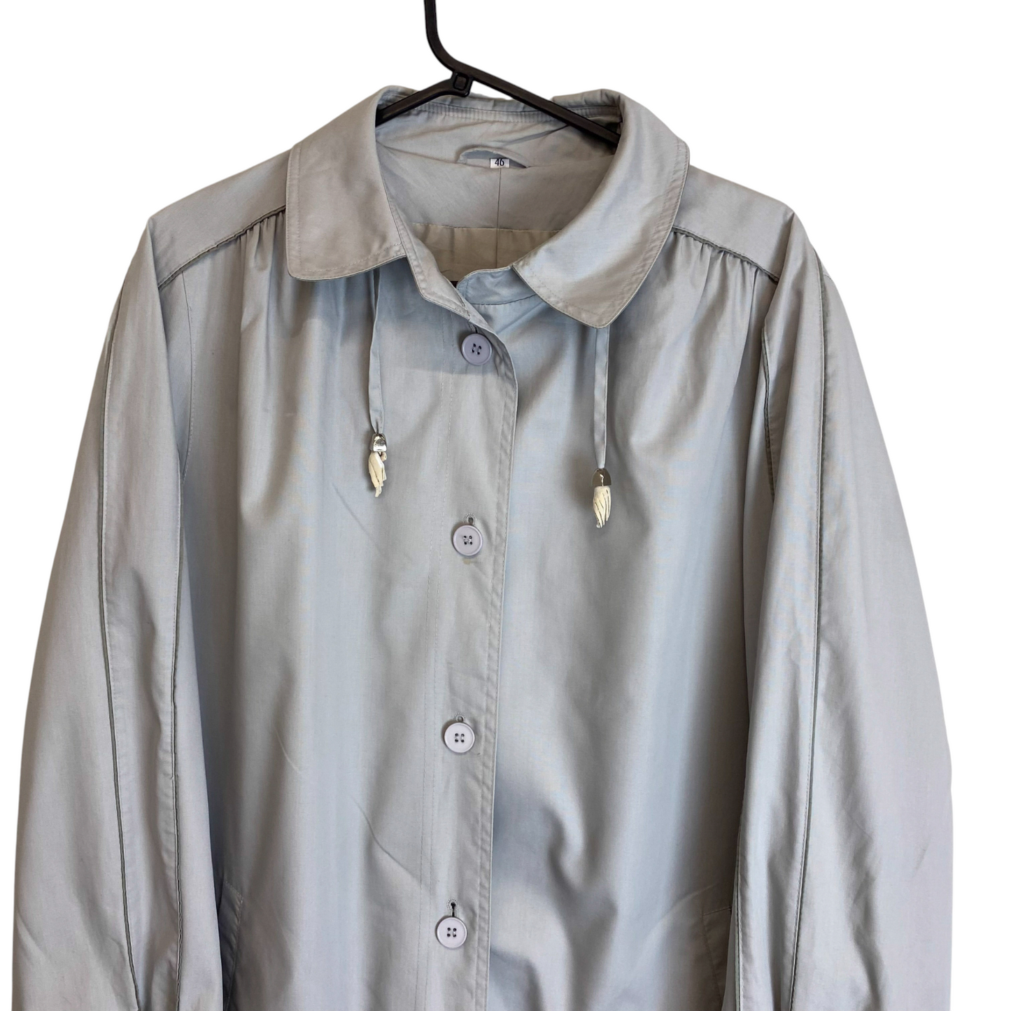 Trench Coat Womens L Grey Long Sleeve Collared Button Front Casual Outdoor