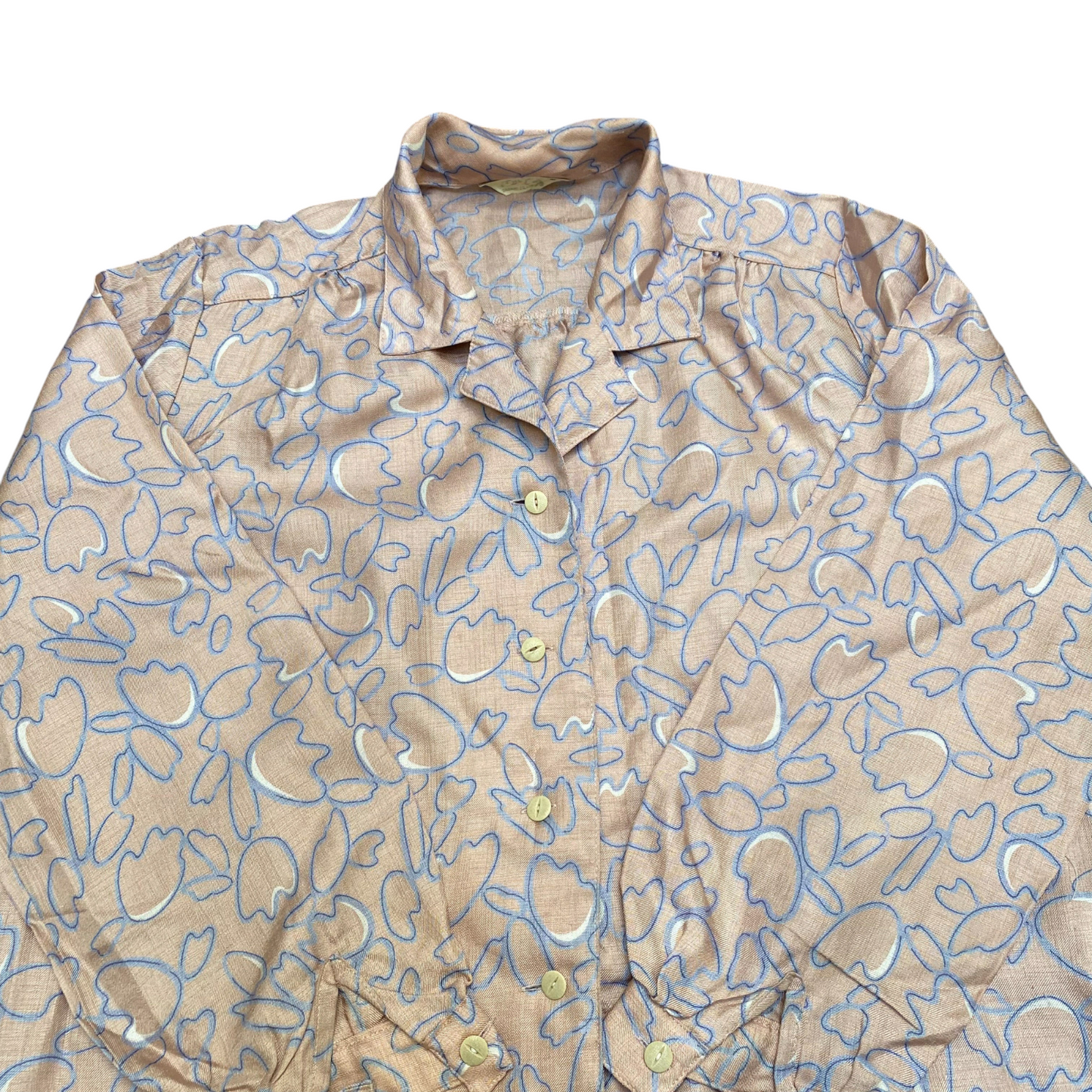 Women Button-Up Shirt M Brown Abstract Print Casual Long Sleeve Collared Outdoor