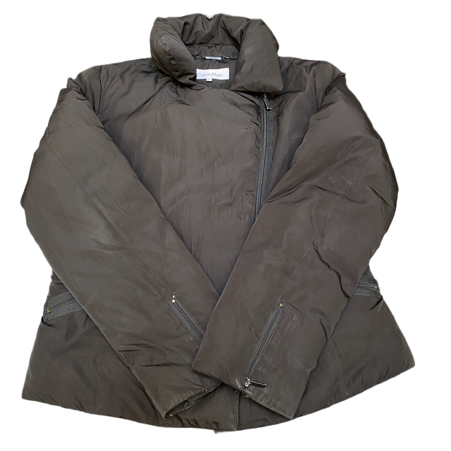 Calvin Klein Down Jacket Womens Medium Black Stretch Insulated Asymmetrical Zip