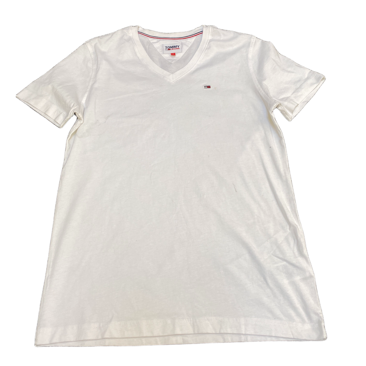 Tommy Hilfiger Shirt Womens S White Solid Embroidered Logo V Neck Pullover Tee