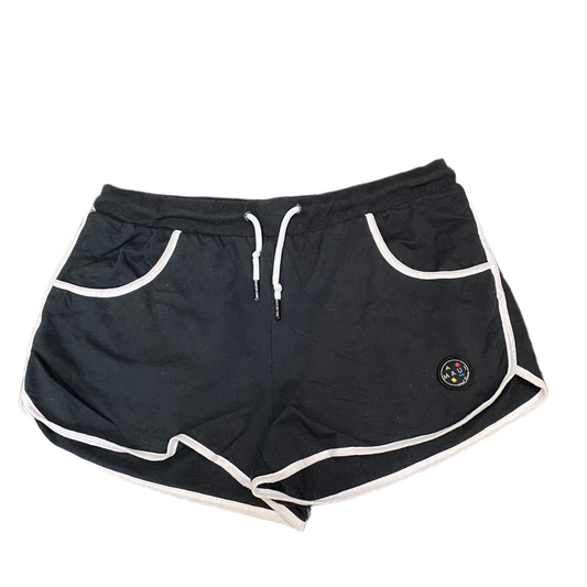 Running Sprinter Shorts Women L 32" Waist Black Athletic Workout Gym Dolphin Hem