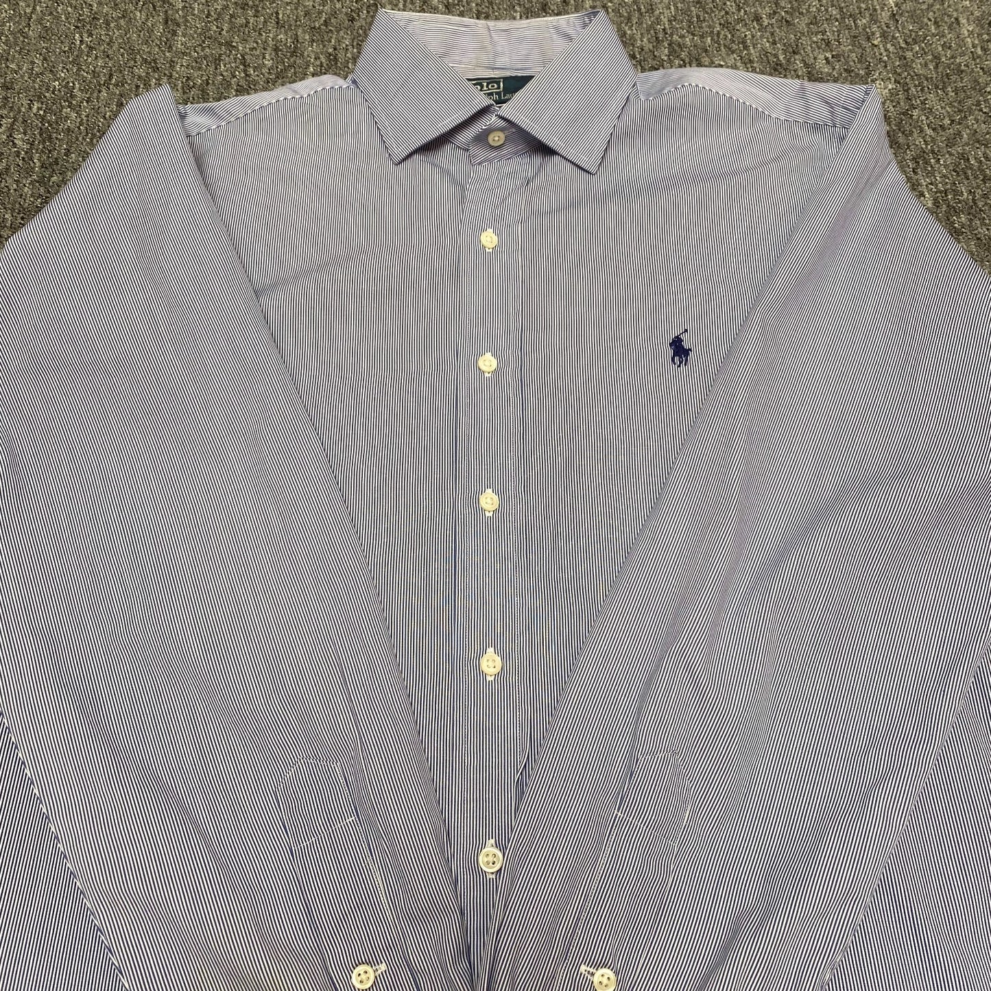Polo Ralph Lauren Formal Shirt Mens L Blue Striped Regent Custom Fit Button Down