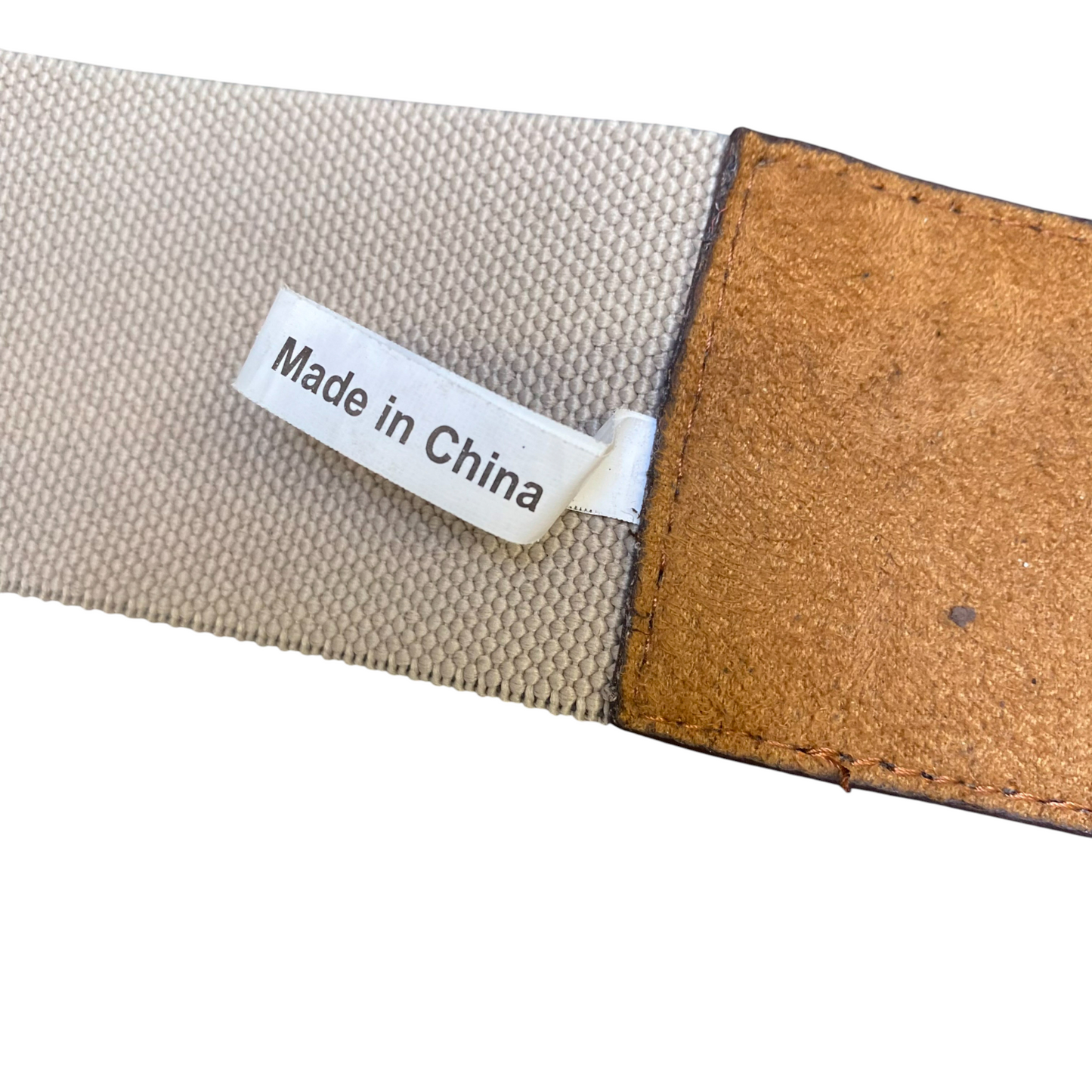 Mens Waist Elastic Belt Brown Beige Leather Adjustable Pin Buckle Size 32 in