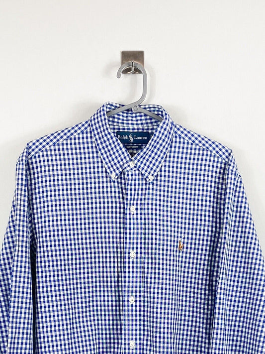 Ralph Lauren Shirt Mens M Blue Check Long Sleeve Pony