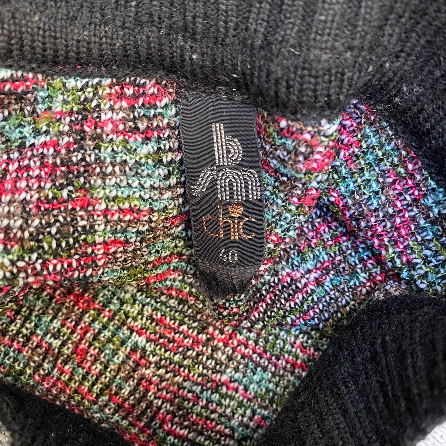 Chic Jumper Womens Medium Multi Knitted Long Sleeve Ribbed Cuff & Hem Pullover