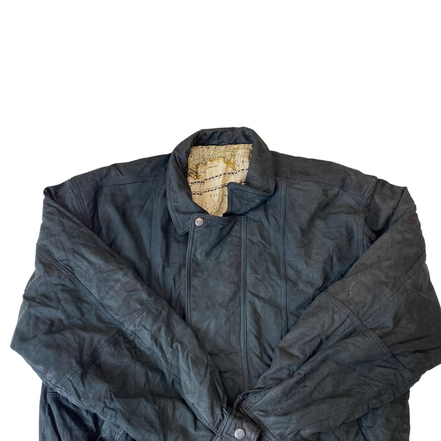 Bomber Jackets Mens L Black Genuine Leather Snap Front Pockets Long Sleeve