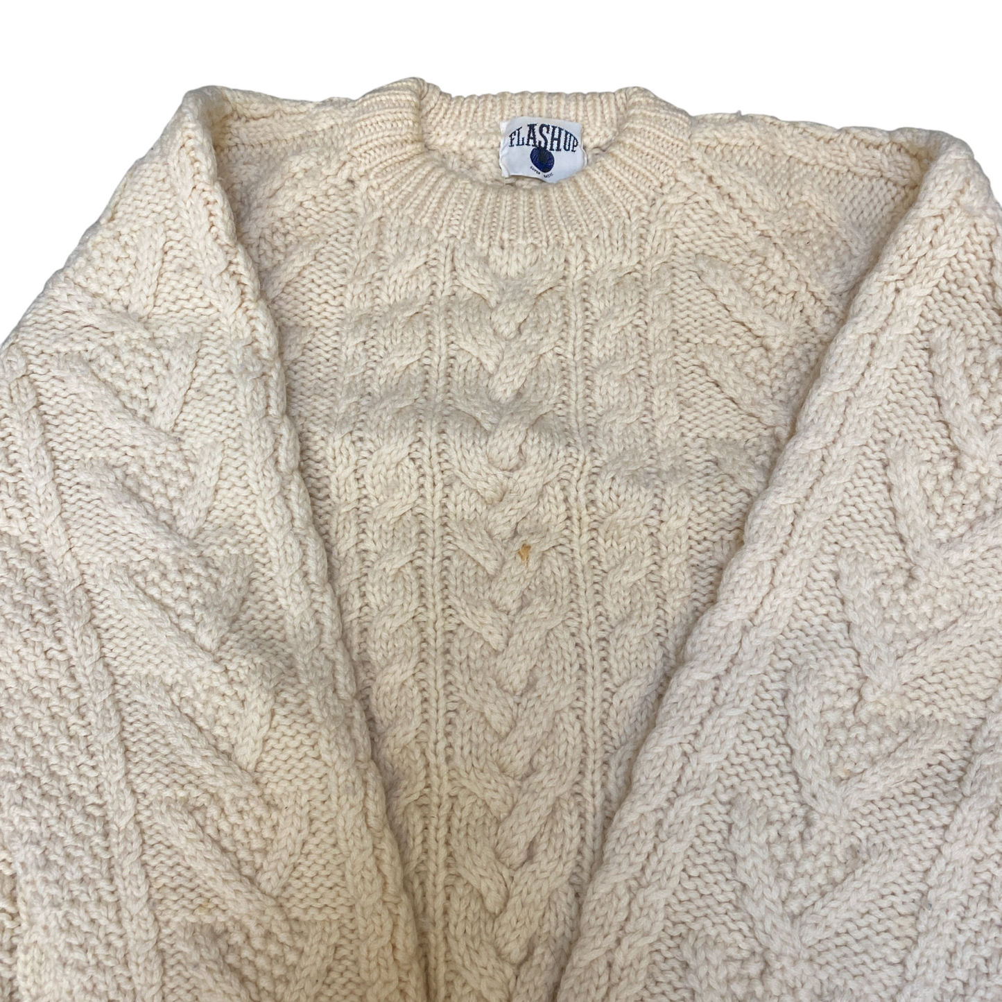 Flashup Super Basic Jumper Womens Medium Cream Cable Knit Long Sleeve Crewneck