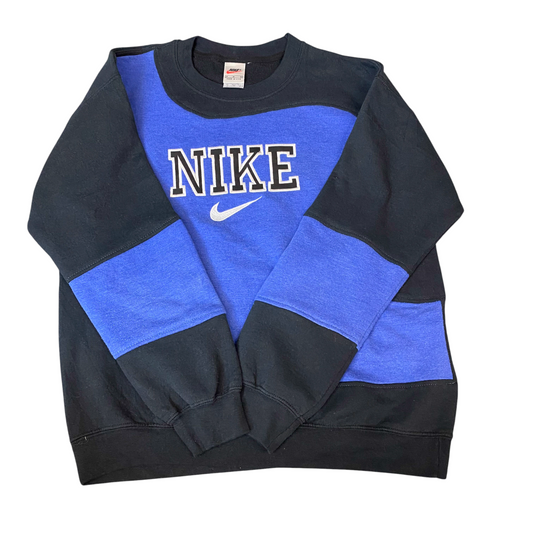 Nike Reworked Sweatshirt Mens M Purple Black Embroidered Spellout Logo Vtg Y2K