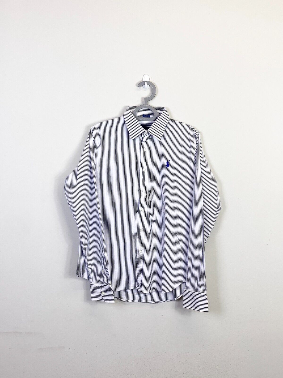 Ralph Lauren Shirt Men Medium Blue Striped Long Sleeve Small Blue Polo Pony Logo