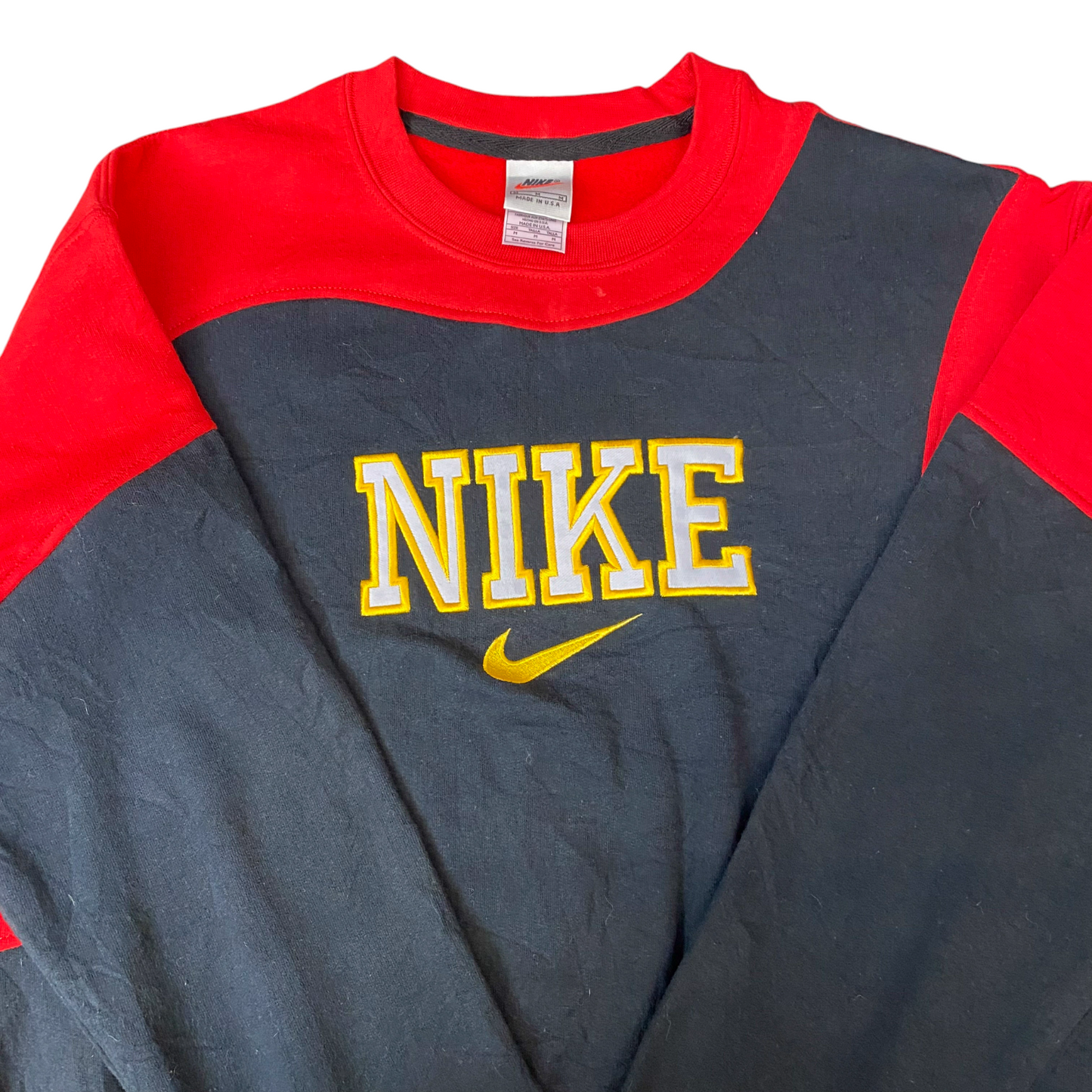 Nike Reworked Sweatshirt Mens M Black Red Embroidered Spellout Logo Vintage Y2K