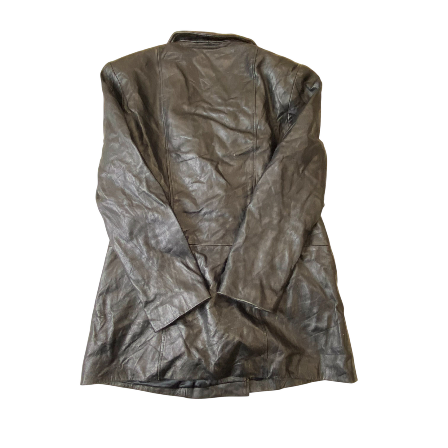 Yuppie Leather Blazer Jacket Women Small Black Lined Notch Lapel Single Breasted