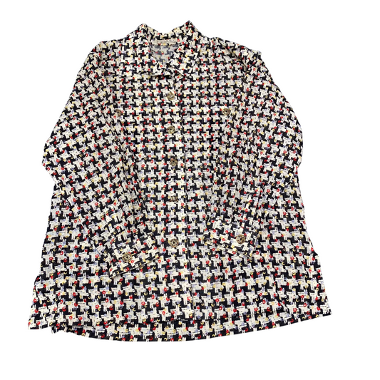 Shirt Top Womens M Multi Geo Print Collared Long Sleeve Pockets Button Down