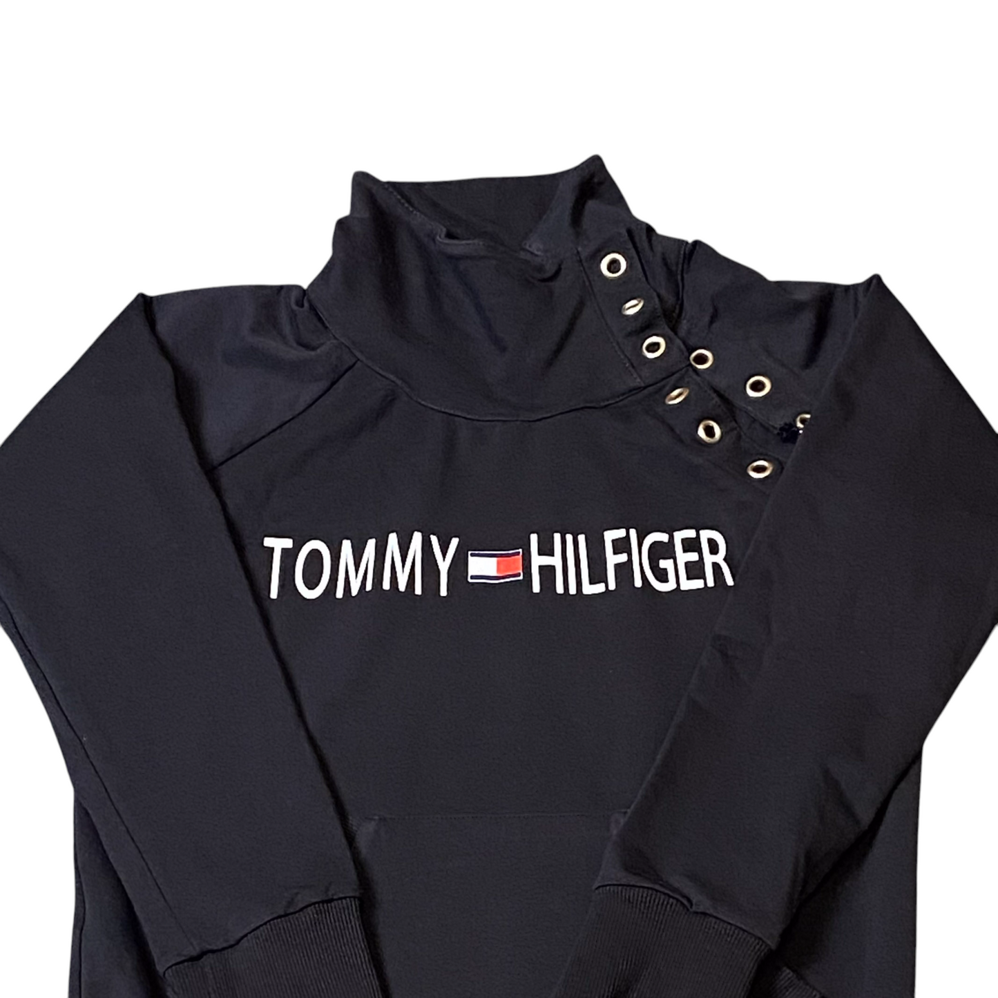 Tommy Hilfiger Sweatshirt Girls Medium Black Long Sleeve Ribbed Hem & Cuff Y2K